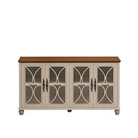 Streamdale Furniture Streamdale Antique European 4-Door Cabinet with Tempered Glass, for Various Rooms