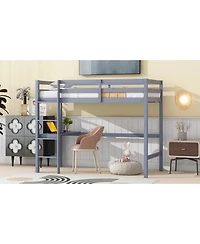 Streamdale Furniture Twin High Loft Bed, Rubber Wood Loft Bed with Safety Guardrail, built-in desk, ladder,Grey
