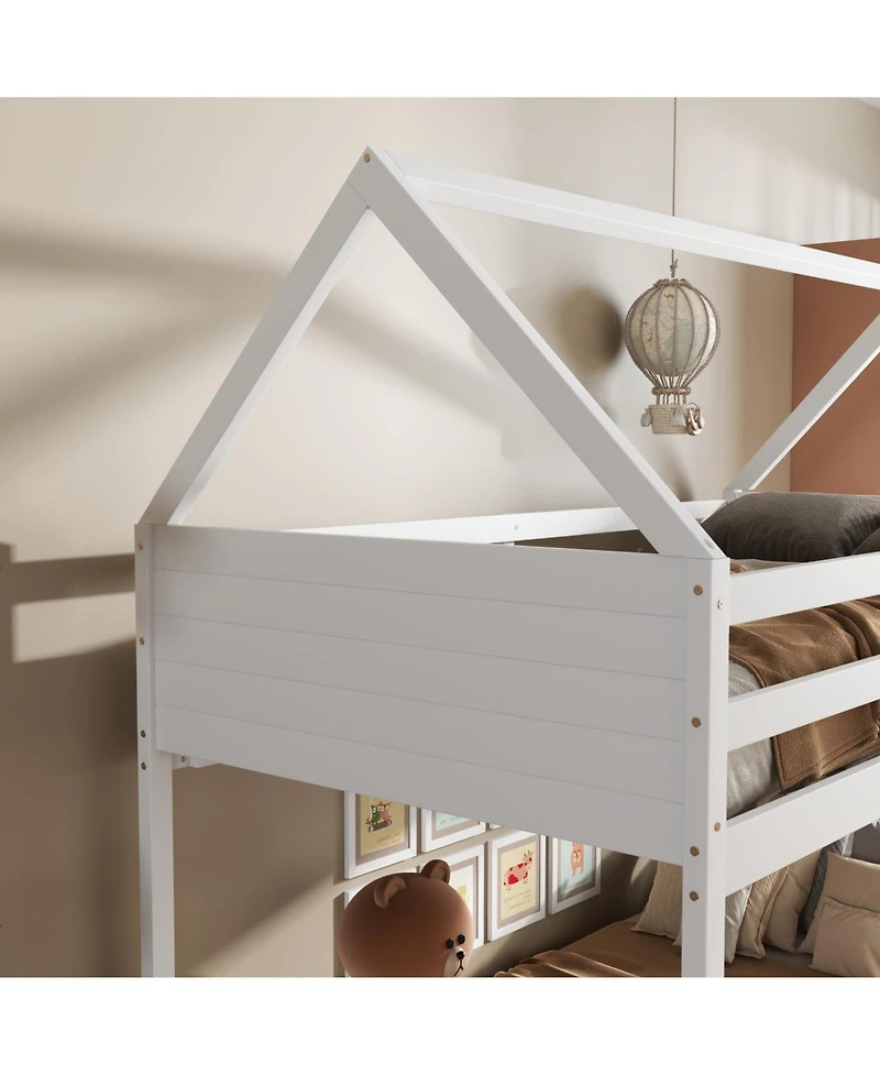 Streamdale Furniture White Twin Over Twin Bunk Bed with Ladder and Safety Rails