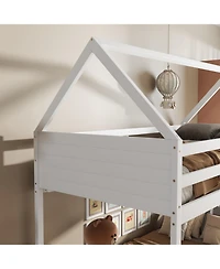 Streamdale Furniture White Twin Over Twin Bunk Bed with Ladder and Safety Rails