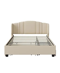 Streamdale Furniture + Queen Upholstered Wingback Headboard, Trundle, Drawers Platform Bed