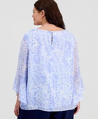 Kasper Plus Printed Ruffled-Sleeve Blouse