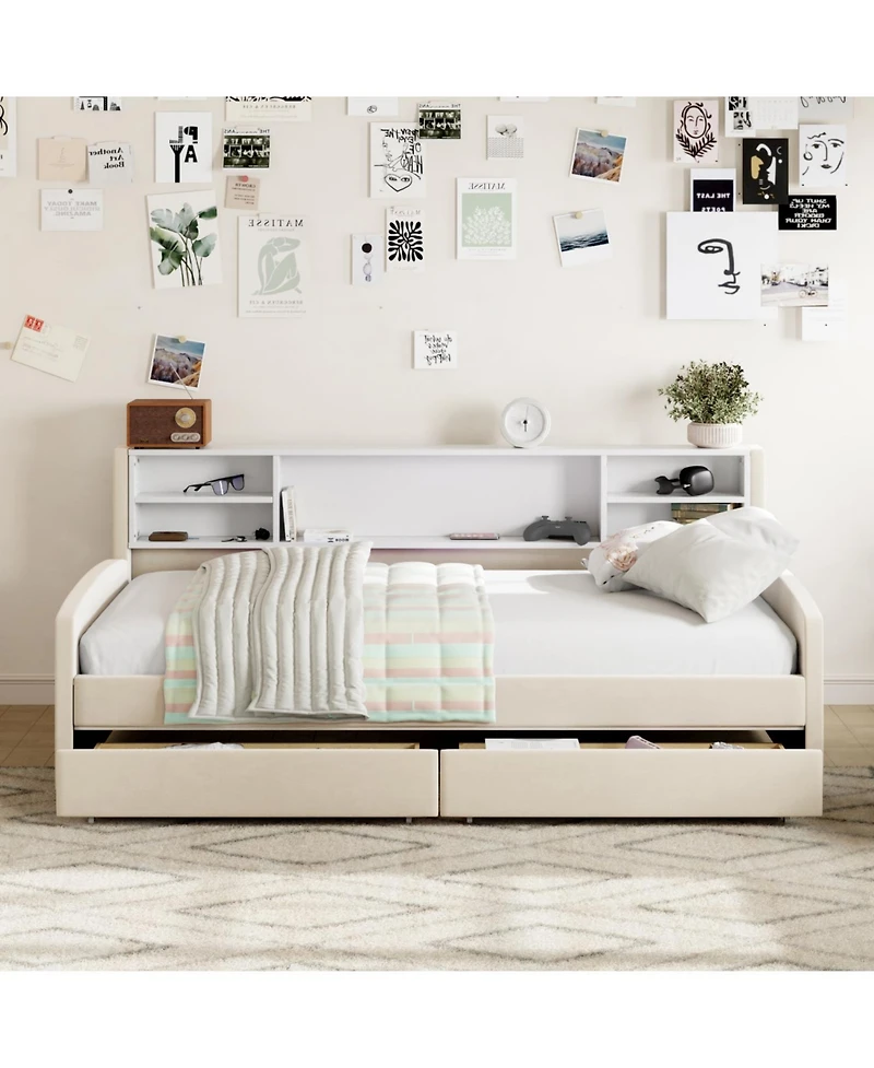 Streamdale Furniture Twin Upholstered Platform Bed with Storage and Drawers