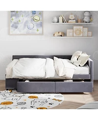 Streamdale Furniture Twin size L-Shaped Upholstered Platform Bed with Storage and Drawers