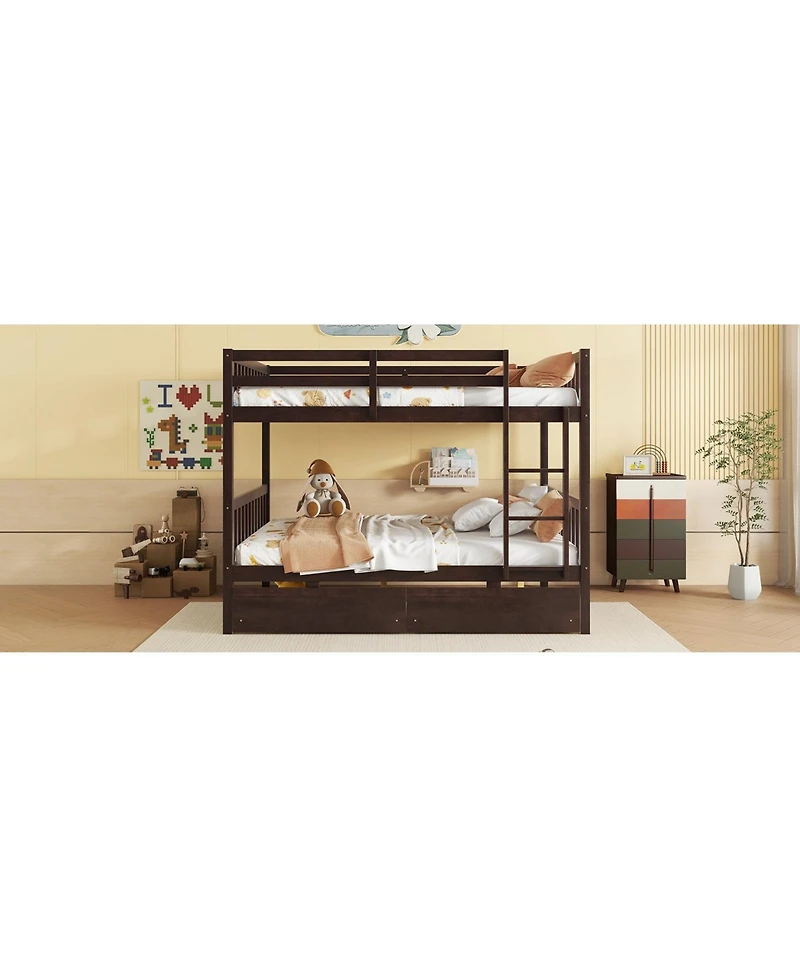 Streamdale Full-Size Bunk Bed with Drawers, Convertible to 2 Full Beds