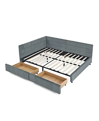 Streamdale Furniture Full Size Upholstered Bed Frame with Backrest & Armrests, Velvet Grey (80.5"L x 59"W x 29.5"H