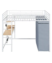 Streamdale Furniture Full Size Loft Metal Bed with Desk,Shelves,Power Outlet,Led Light and Wardrobe