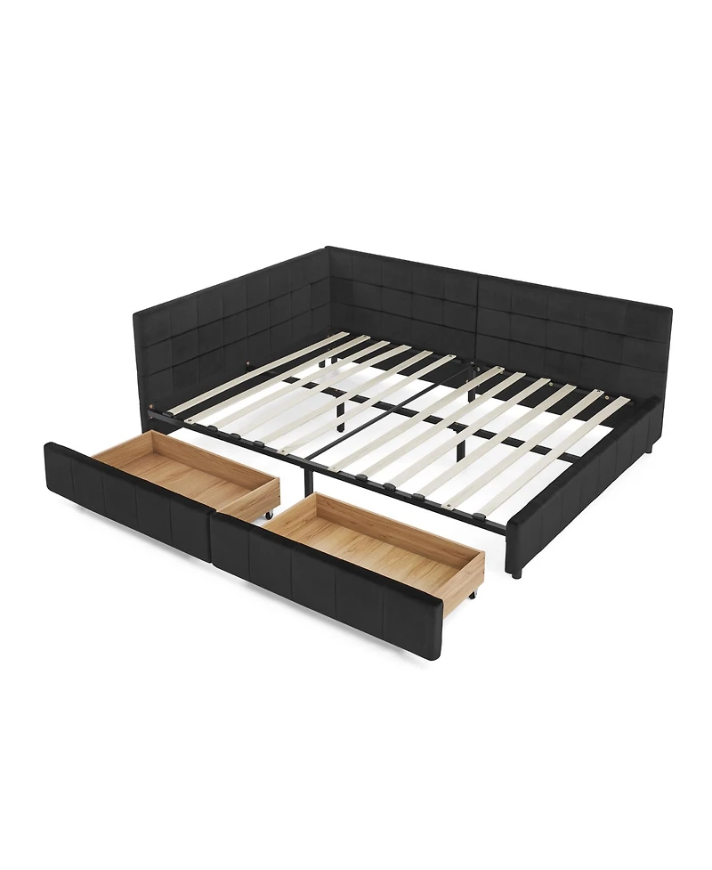 Streamdale Furniture Upholstered Full Bed Frame with Backrest and Armrests, Black