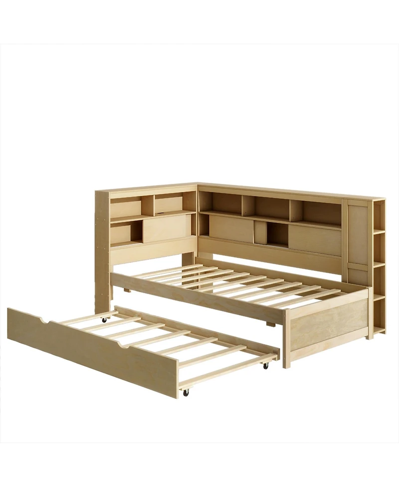 Streamdale Furniture Twin Wood Daybed with Storage Shelves, Usb and Trundle