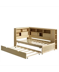 Streamdale Furniture Twin Wood Daybed with Storage Shelves, Usb and Trundle