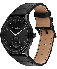 Calvin Klein Men's Tailored Black Leather Strap Watch, 42mm