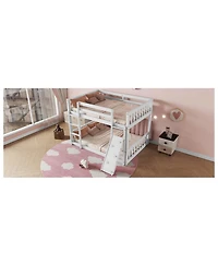 Streamdale Furniture Twin Over Twin Floor Bunk Bed, Playhouse Floor Bunk Bed with Climbing Ramp, Ladder, Safety Guardrails,White