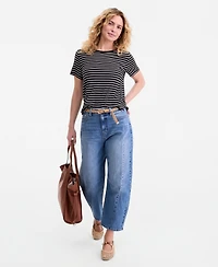 On 34th Women's Striped Curved-Hem T-Shirt, Macy's Exclusive