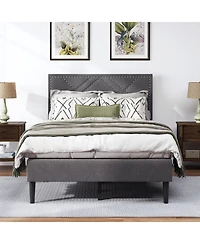 Streamdale Furniture Full Size Metal Platform Bed with Storage Headboard and Strong Slats