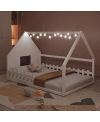 Streamdale Furniture Full Wood House Bed with Window and Fence.