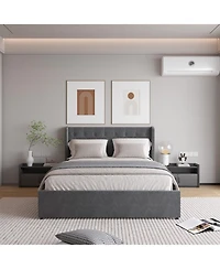 Streamdale Furniture Queen Size Bed Frame with 4 Storage Drawers and Wingback Headboard, Button Tufted Design