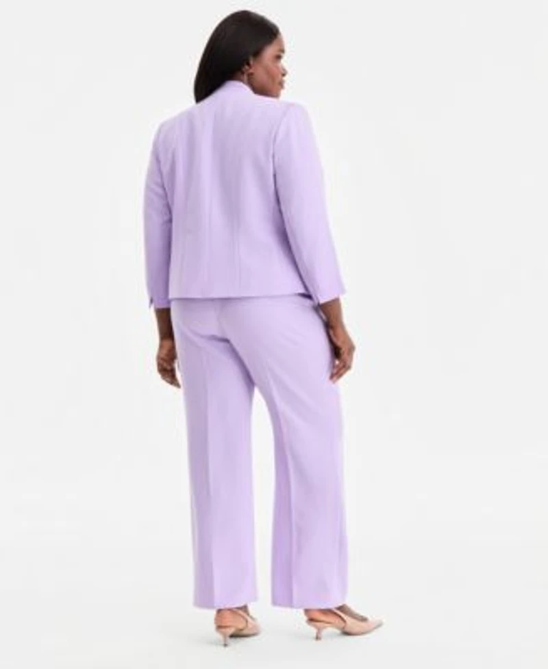 Kasper Plus Size 3 4 Sleeve Seamed Crepe Open Front Jacket Keyhole Neck Sleeveless Top Stretch Crepe Fly Front Trousers