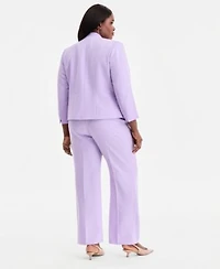 Kasper Plus Size 3 4 Sleeve Seamed Crepe Open Front Jacket Keyhole Neck Sleeveless Top Stretch Crepe Fly Front Trousers