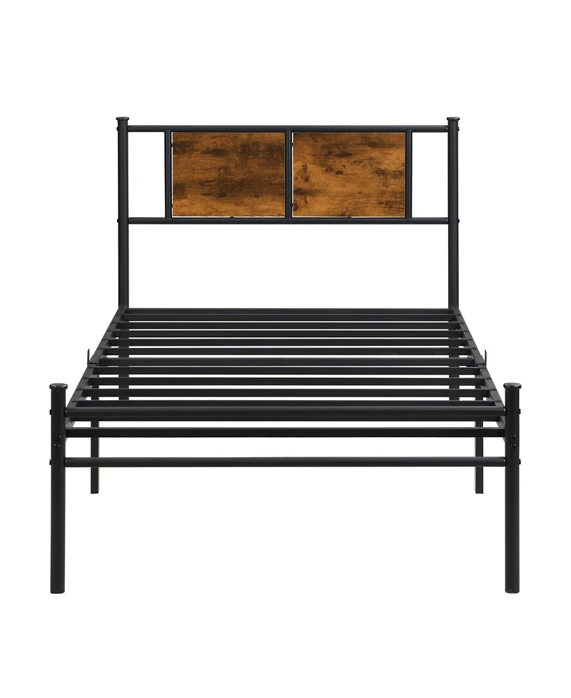 Streamdale Furniture Twin Size metal bedframe, Headboard with wood panel decoration