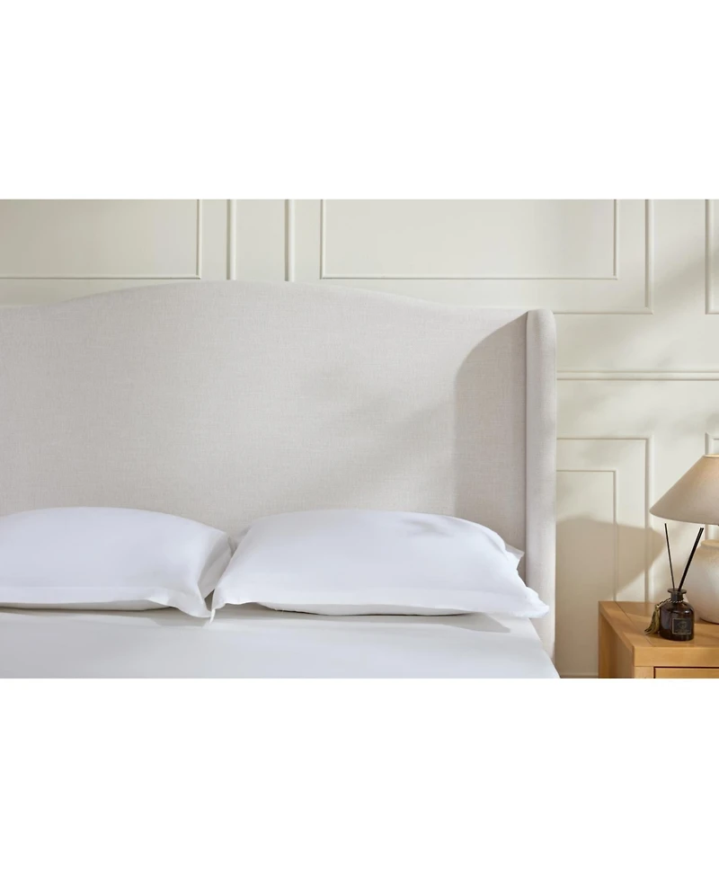 Streamdale Furniture Hannah Queen Wingback Bed, Ivory Textured Chenille, Tall 54" Headboard, No Box Spring Required