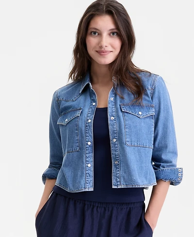 On 34th Women's Cropped Denim Western Shirt, Macy's Exclusive