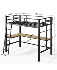 Streamdale Furniture Twin Loft Bed with Desk and Charging Station, Black