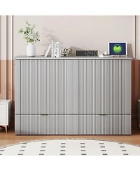 Streamdale Furniture Full Murphy Bed with drawer and a set of Sockets & Usb Ports, Pulley Structure Design, White