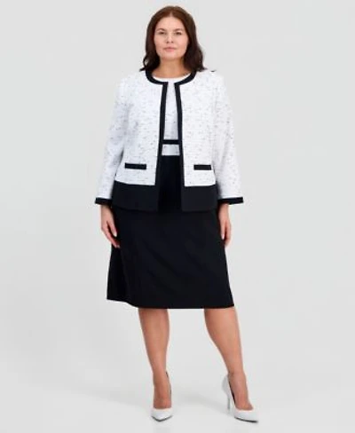 Kasper Plus Size Colorblocked Open Front Cardigan Sleeveless Mixed Media Sheath Dress