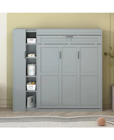 Streamdale Furniture Full Murphy Bed Wall with Shelves, Wardrobe and Led Lights