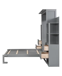 Streamdale Furniture Murphy Bed Wall With Shelves, Drawers Led