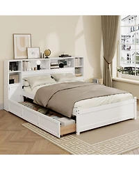 Streamdale Furniture Wood Storage Bed with Bookcase Headboard 6 Drawers Twin
