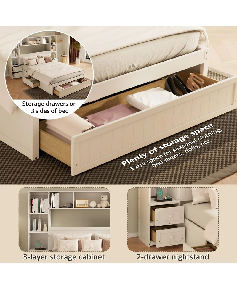 Streamdale Furniture Pine Platform Bed with Storage & Charging