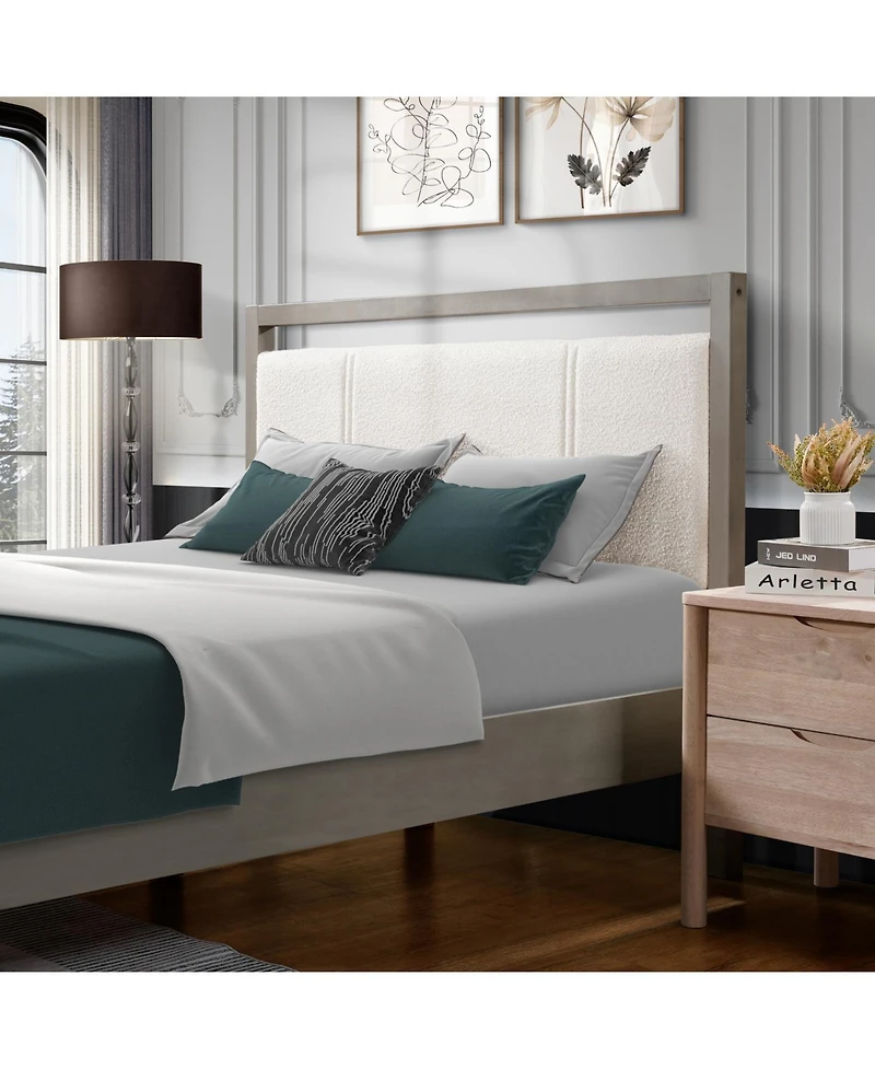 Streamdale Furniture Queen Bed with Boucle Fabric Headboard Wood Frame