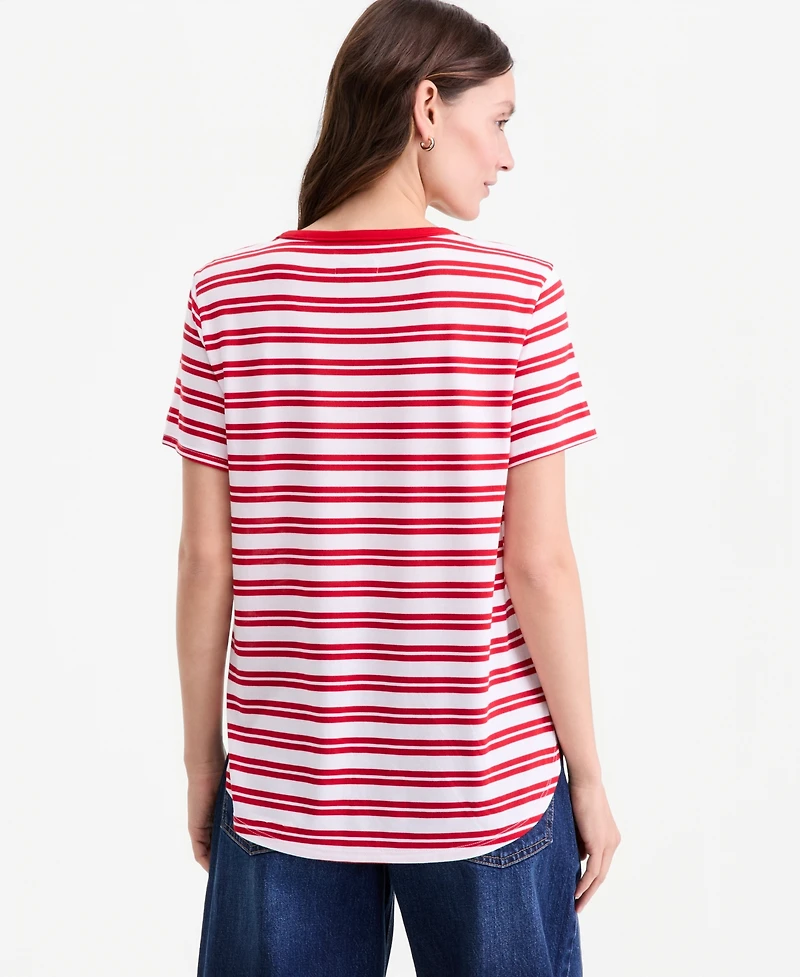 On 34th Women's Striped Curved-Hem T-Shirt, Macy's Exclusive
