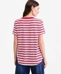 On 34th Women's Striped Curved-Hem T-Shirt, Macy's Exclusive