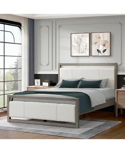 Streamdale Furniture Queen Bed with Boucle Fabric Headboard Wood Frame
