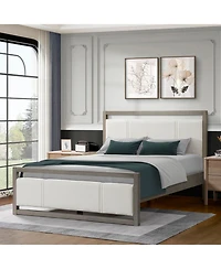Streamdale Furniture Queen Bed with Boucle Fabric Headboard Wood Frame