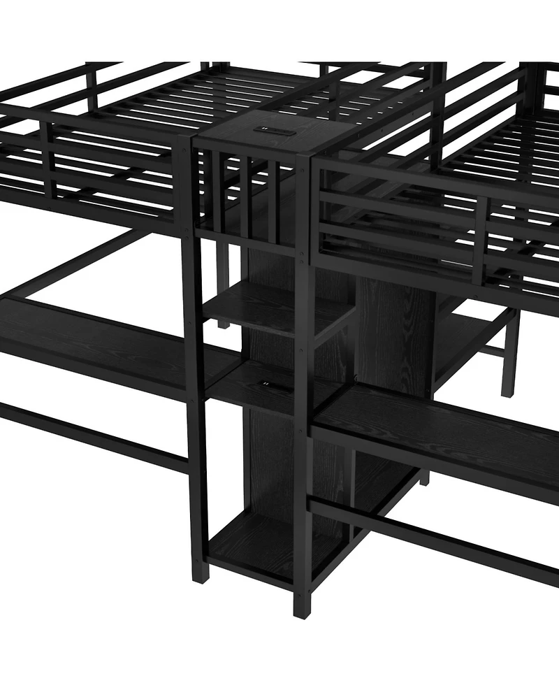 Streamdale Furniture Twin Metal Loft Bed with Desk Wardrobe & Shelves - Black