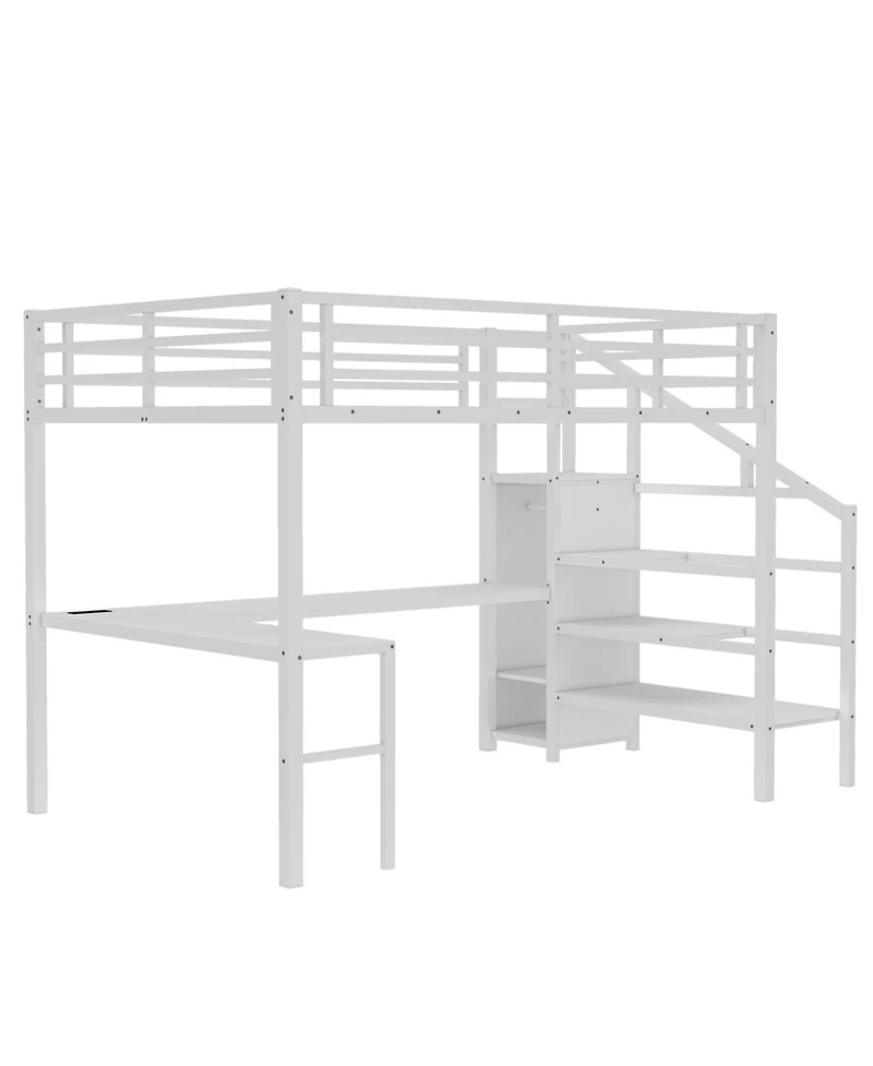 Streamdale Furniture Queen Loft Bed with Desk Wardrobe & Led