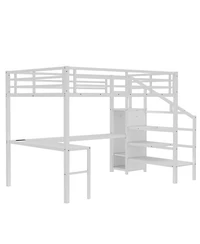 Streamdale Furniture Queen Loft Bed with Desk Wardrobe & Led
