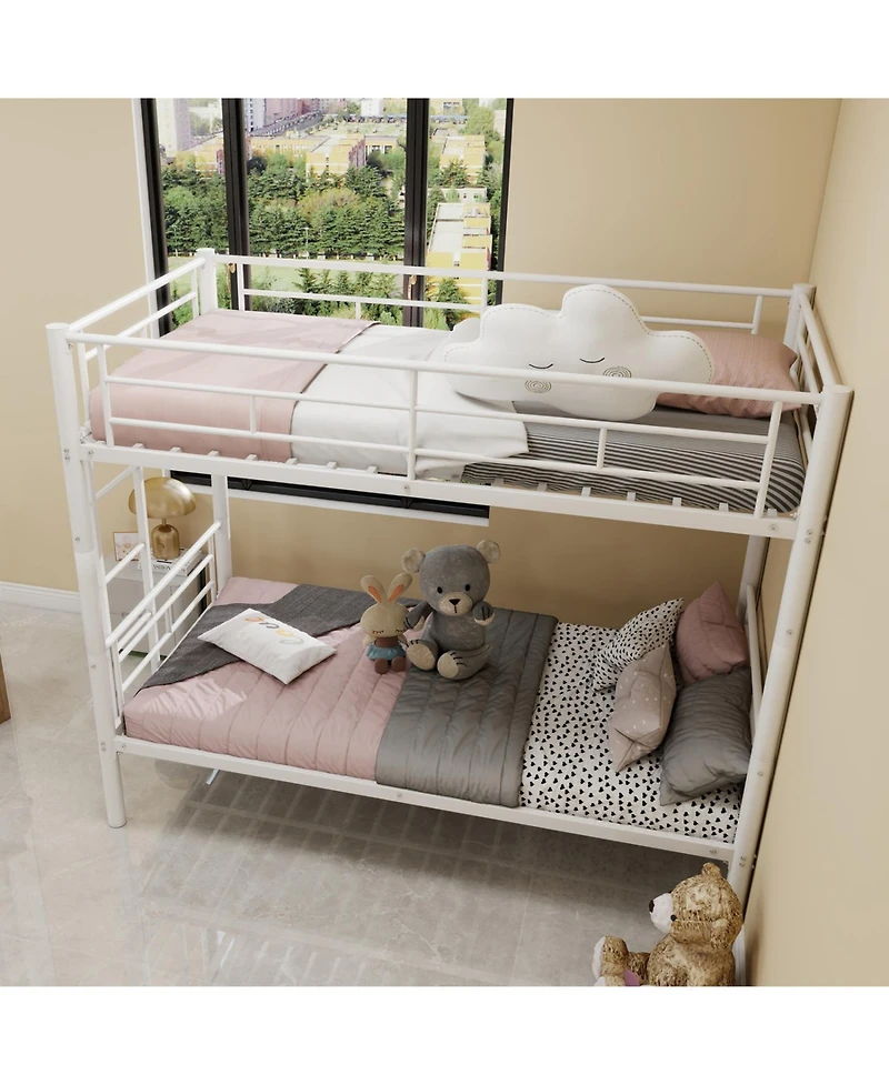 Streamdale Furniture Twin Over Twin Metal Bunk Bed with Ladders & Guardrail