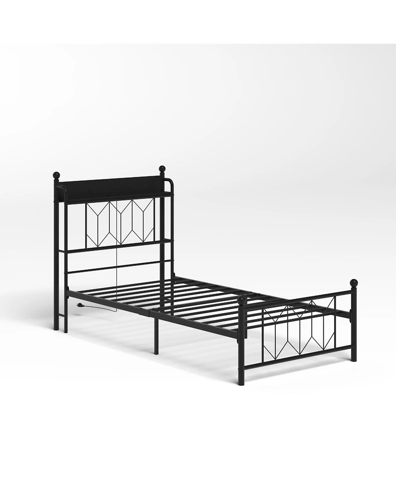 Streamdale Furniture Twin Bed Frame with Charging & Led Light