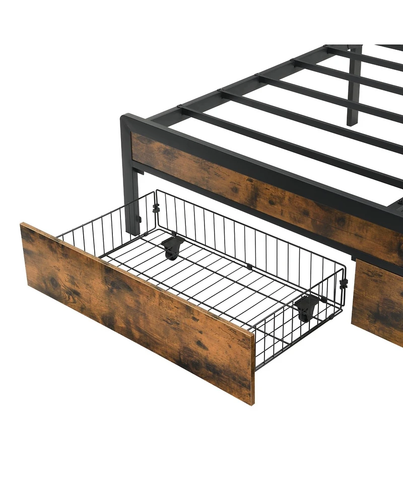 Streamdale Furniture Led Bed Frame with Storage Drawers & Usb Charging