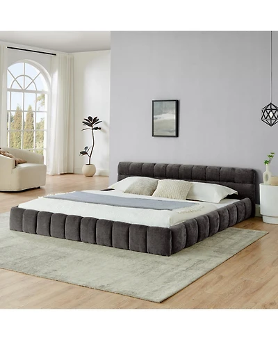 Streamdale Furniture King Upholstered Platform Bed Frame - Dark Gray