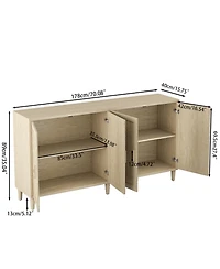 Streamdale Furniture Rattan Buffet Cabinet - 70" 4-Door Sideboard