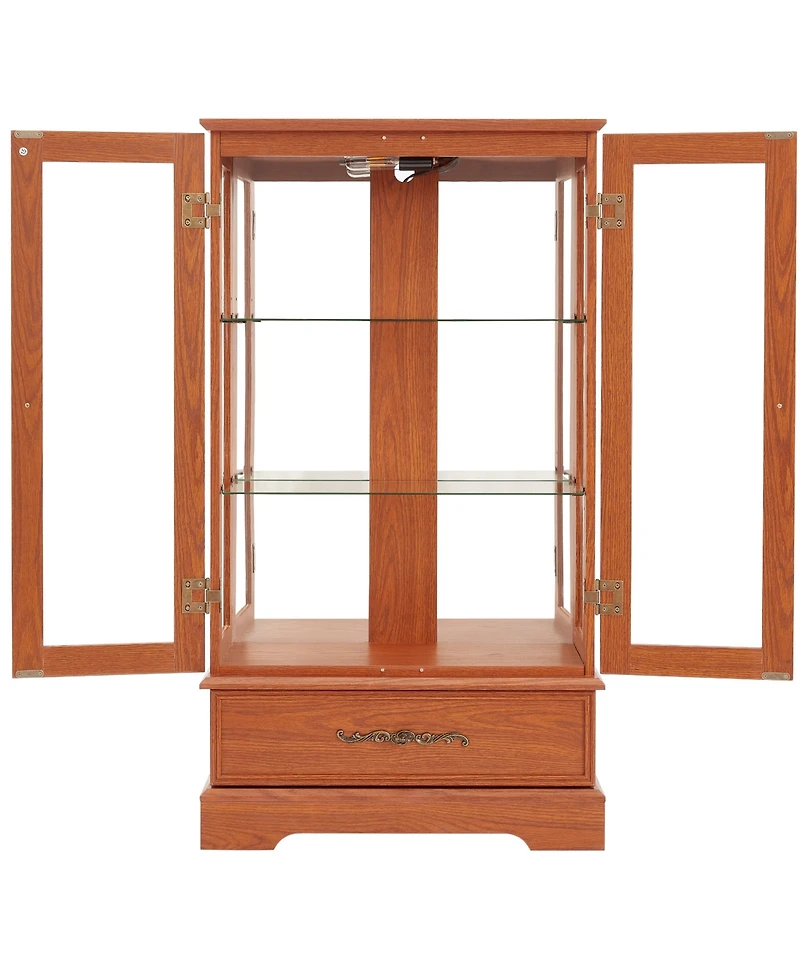 Streamdale Furniture Oak Lighted Glass Curio Cabinet with Adjustable Shelves