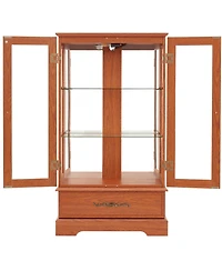 Streamdale Furniture Oak Lighted Glass Curio Cabinet with Adjustable Shelves