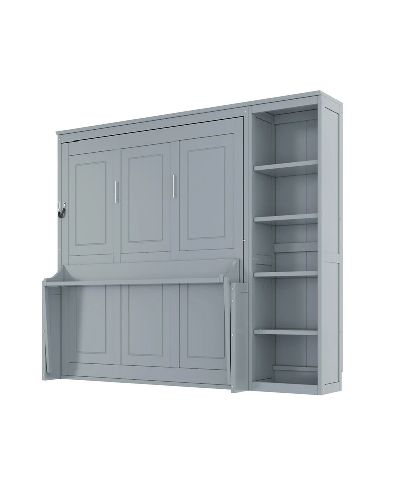 Streamdale Furniture Full Size Murphy Bed with Desk and Bookshelf, Gray