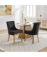 Streamdale Furniture Chenille Dining Chairs, Gold Legs, Rivet Trim