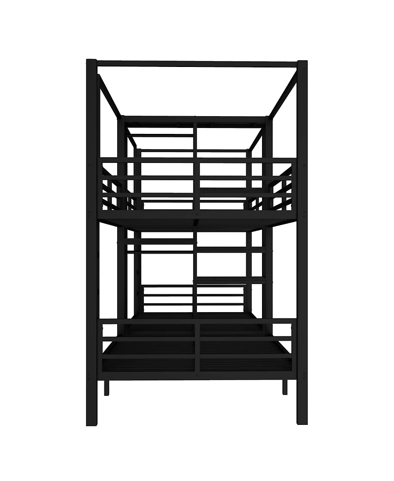 Streamdale Furniture Twin Quad Metal Bunk Bed w/ Storage & Wardrobe - Black